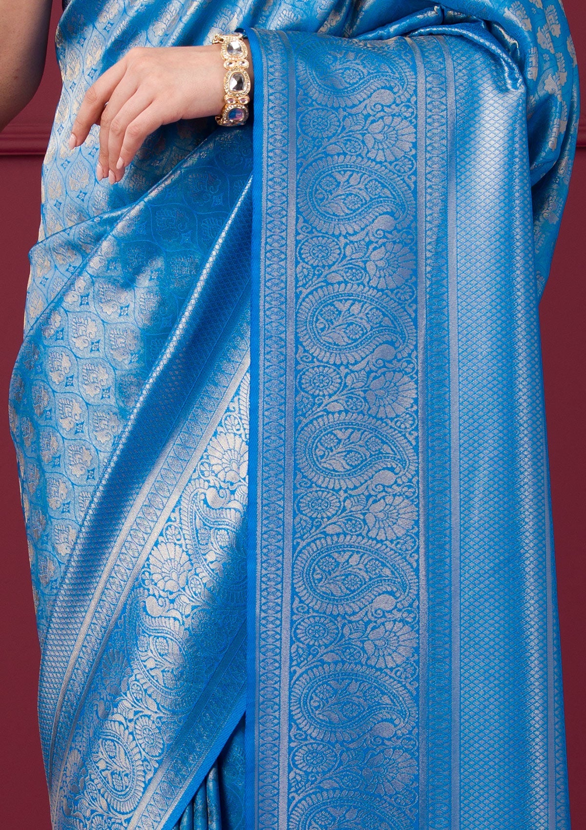 Turquoise Blue Zariwork Art Silk Saree