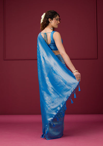 Turquoise Blue Zariwork Art Silk Saree