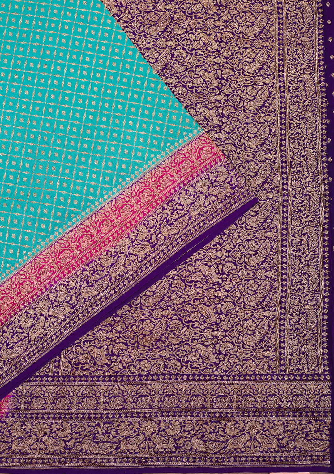 Turquoise Blue Zariwork Pure Silk Saree