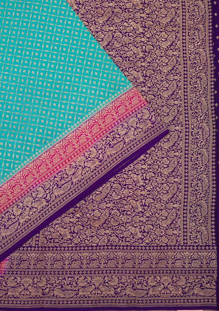 Turquoise Blue Zariwork Pure Silk Saree