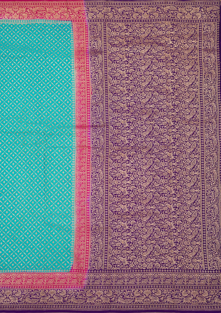 Turquoise Blue Zariwork Pure Silk Saree