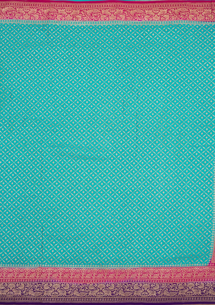 Turquoise Blue Zariwork Pure Silk Saree