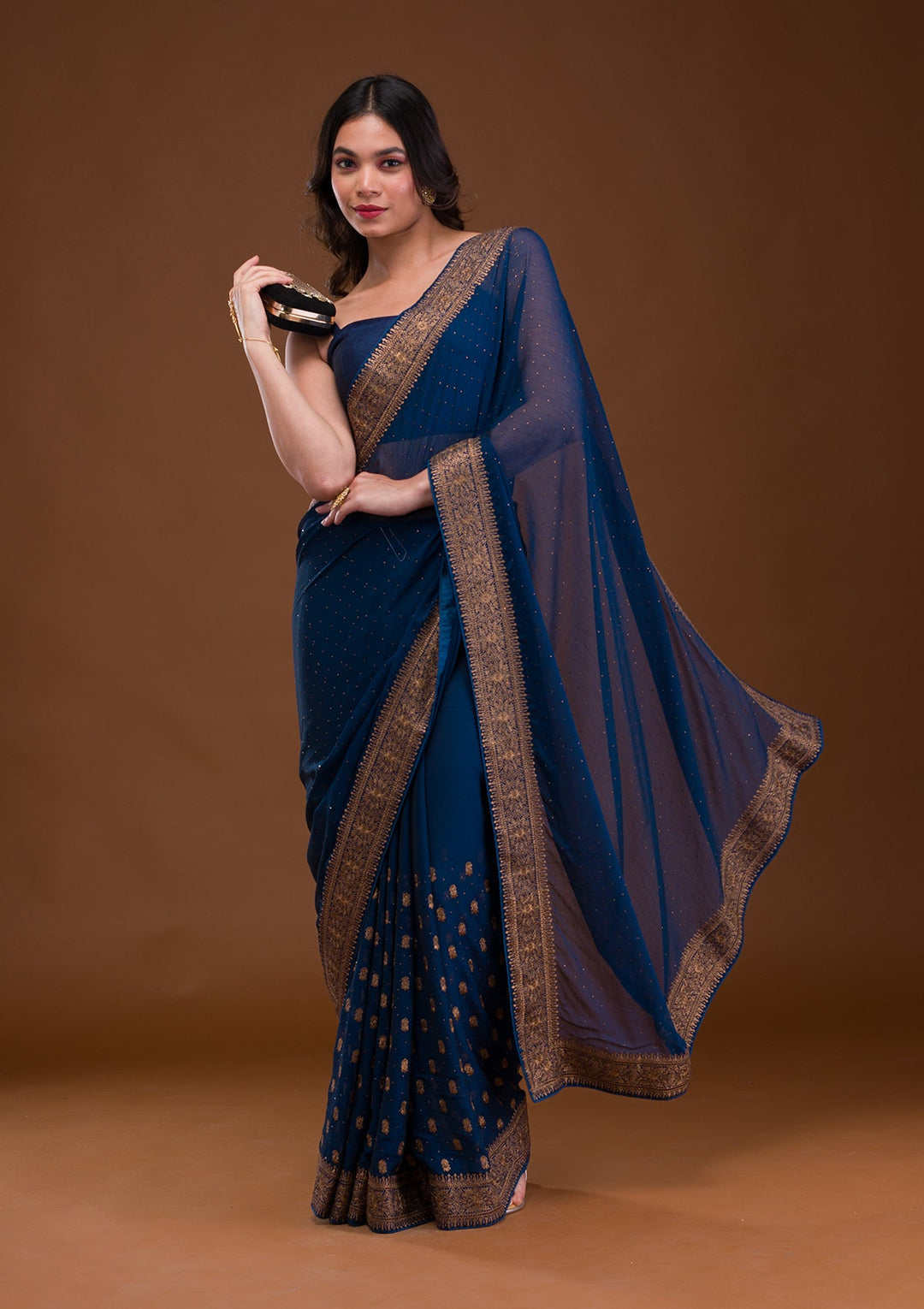 Turquoise Blue Zariwork Georgette Saree-Koskii