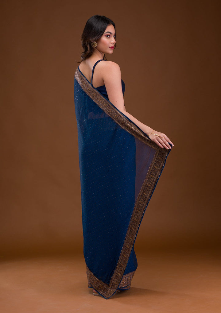 Turquoise Blue Zariwork Georgette Saree-Koskii