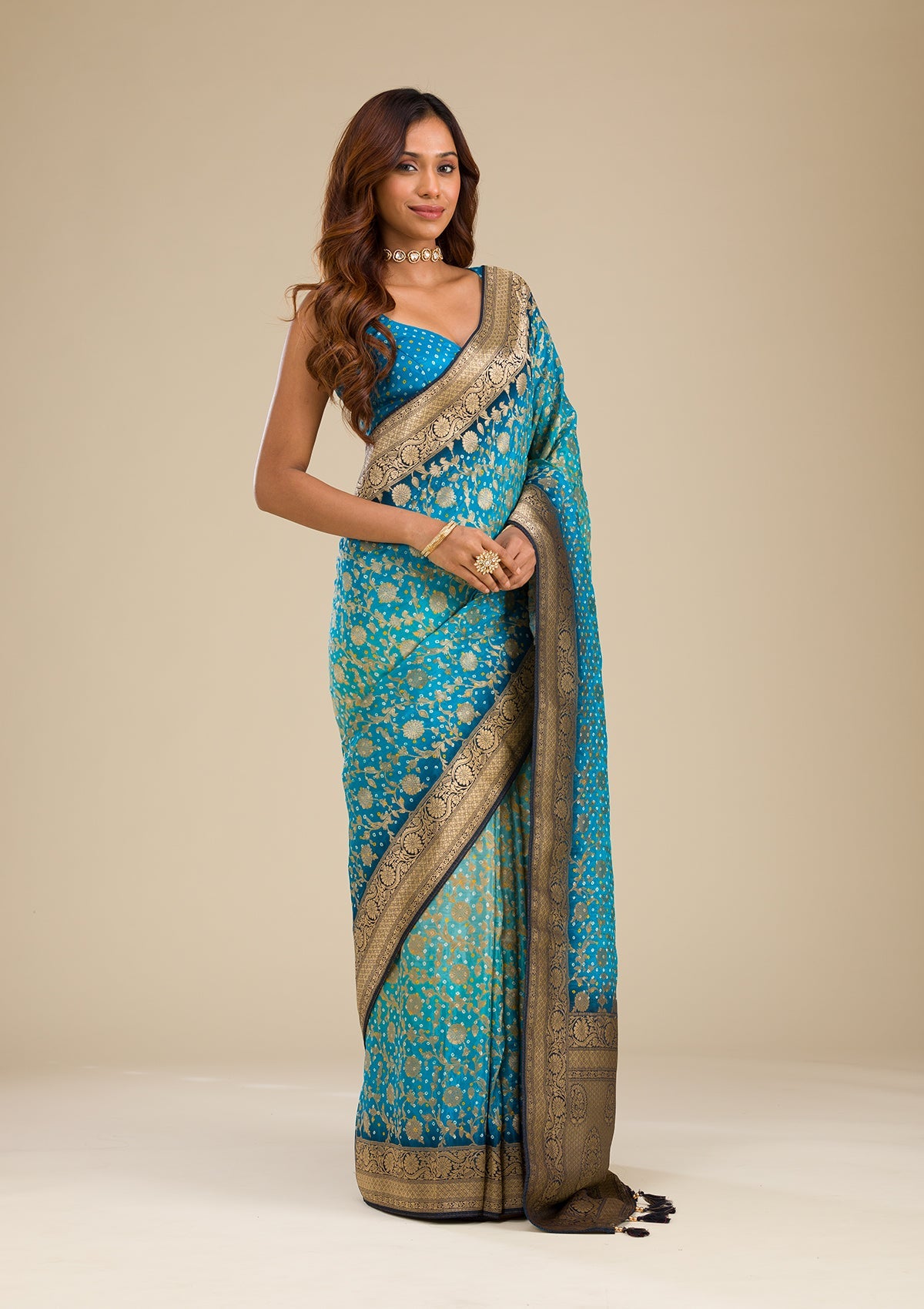 Turquoise Blue Zariwork Georgette Saree-Koskii