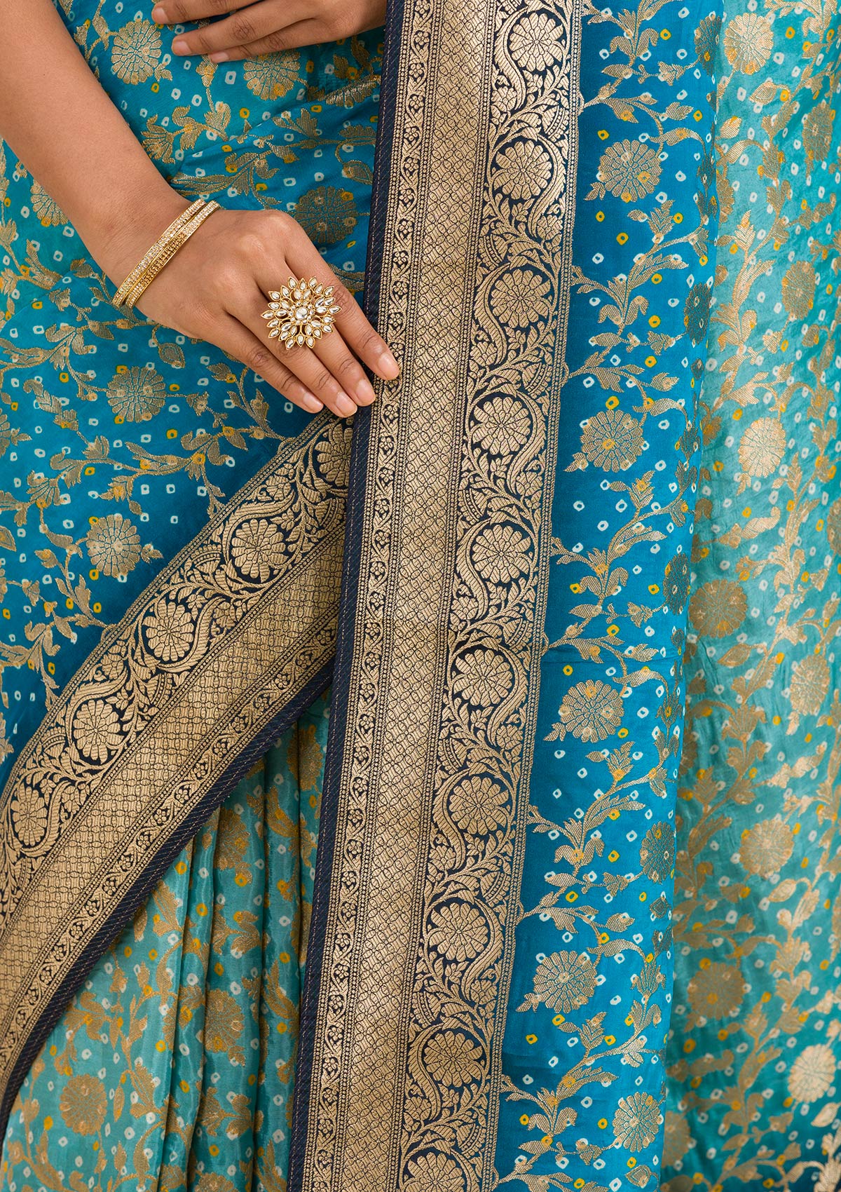 Turquoise Blue Zariwork Georgette Saree-Koskii