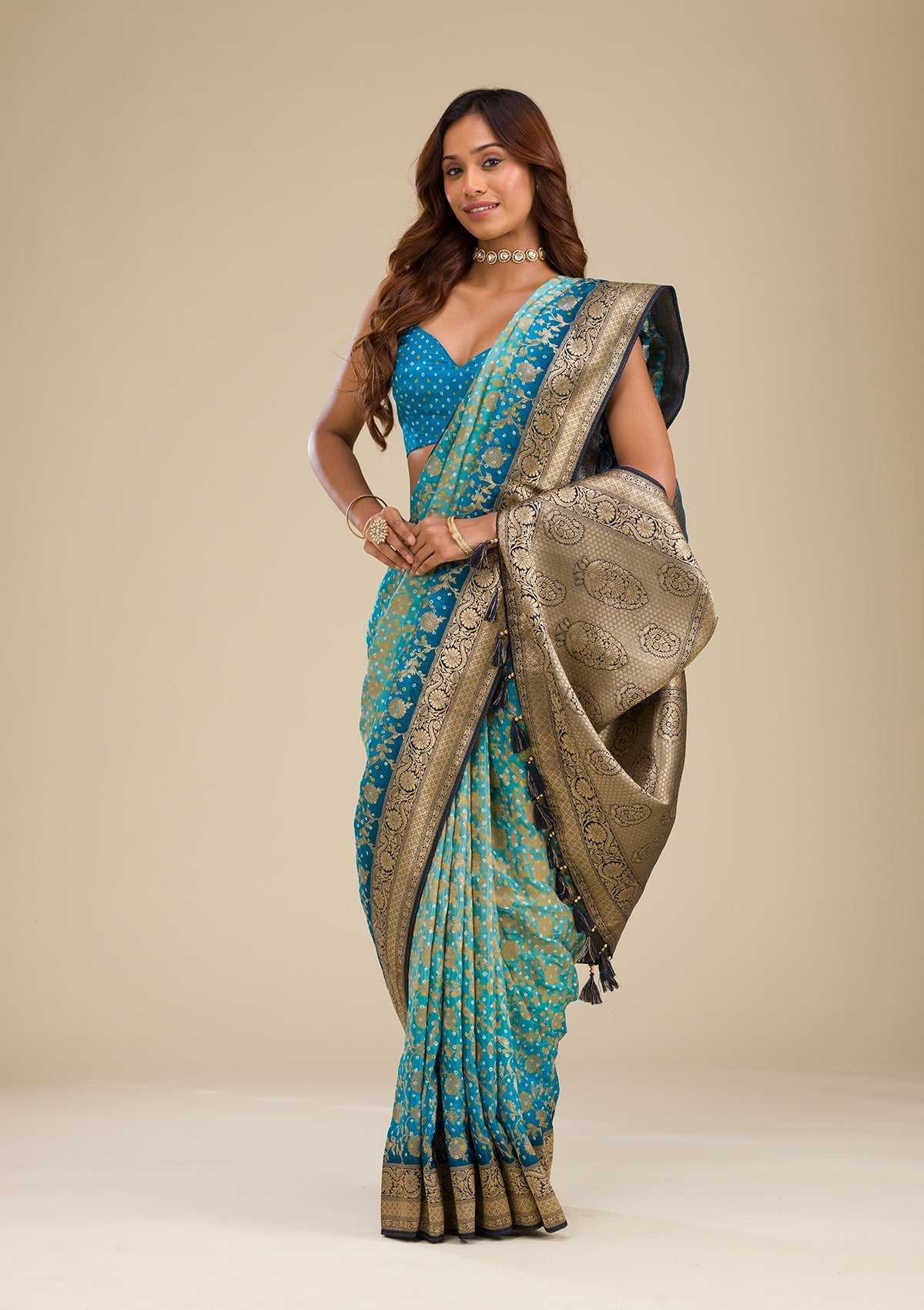 Turquoise Blue Zariwork Georgette Saree-Koskii