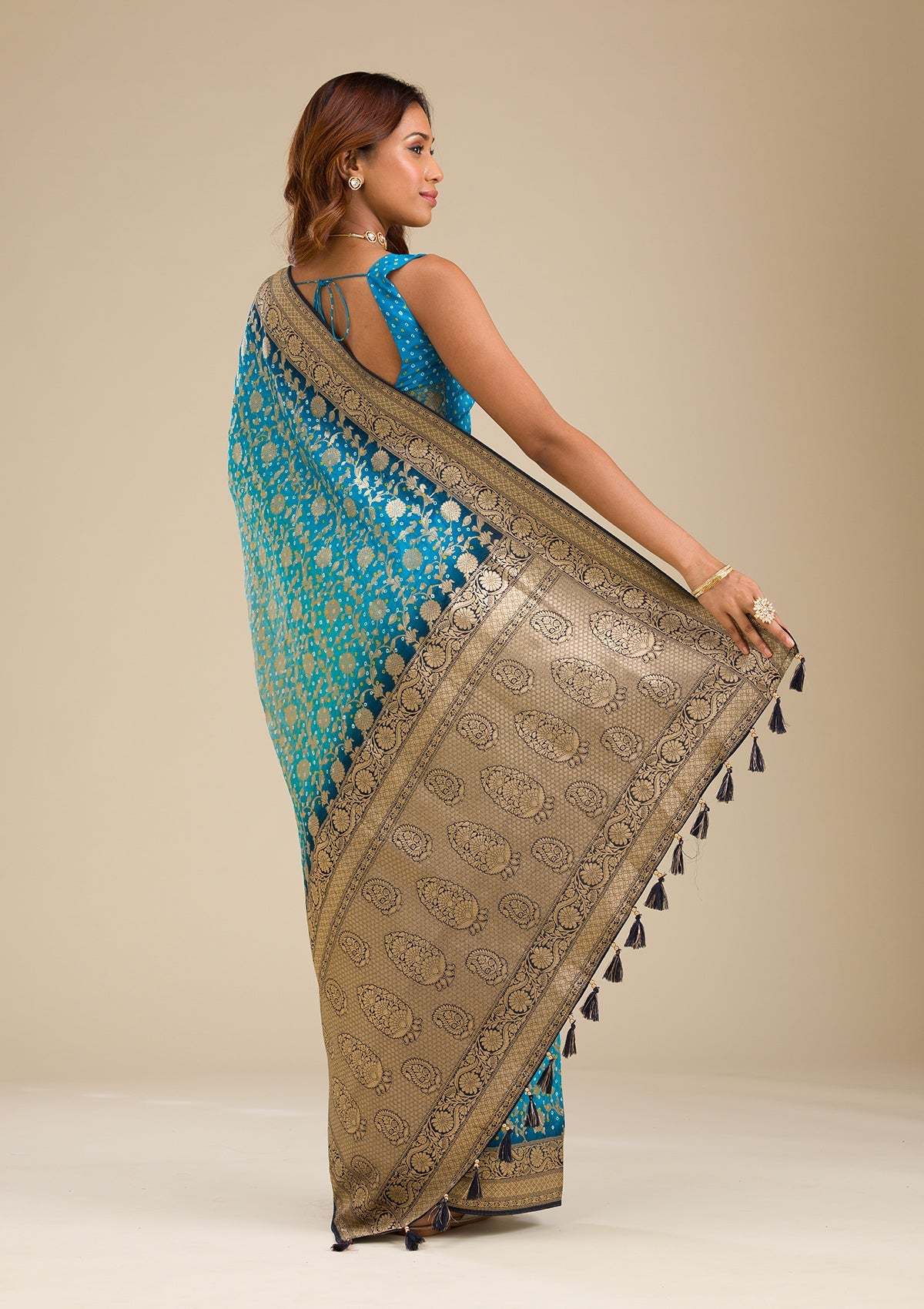 Turquoise Blue Zariwork Georgette Saree-Koskii