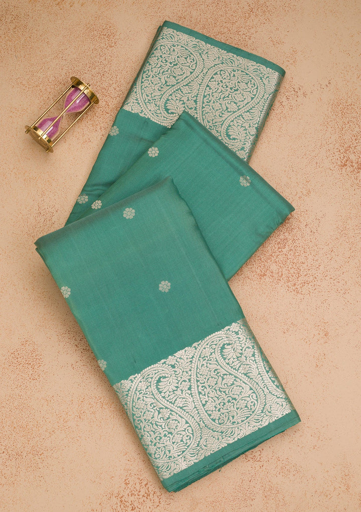 Turquoise Blue Zariwork Pure Silk Saree-Koskii
