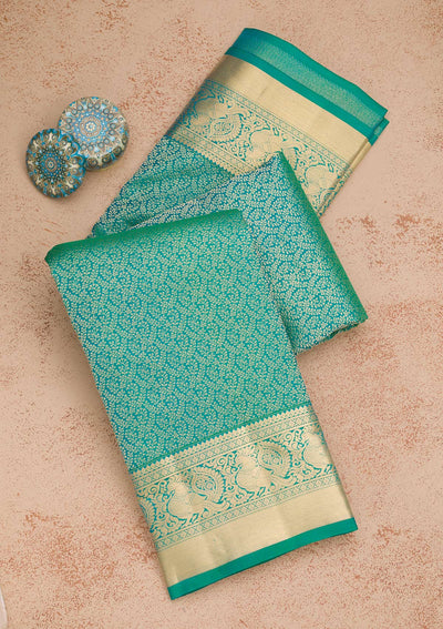 Turquoise Blue Zariwork Pure Silk Saree-Koskii