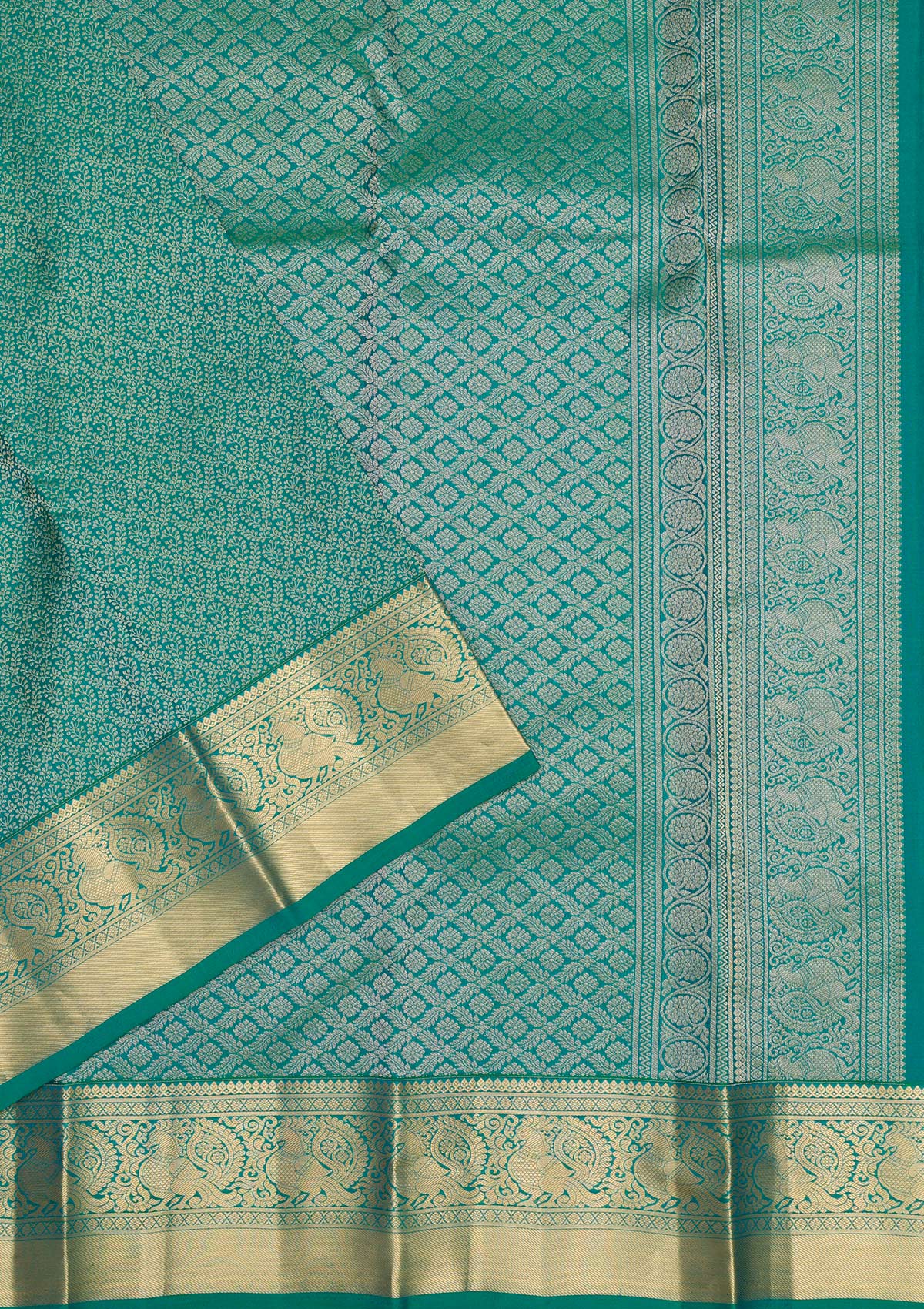 Turquoise Blue Zariwork Pure Silk Saree-Koskii