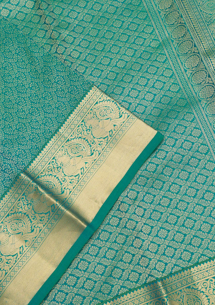Turquoise Blue Zariwork Pure Silk Saree-Koskii