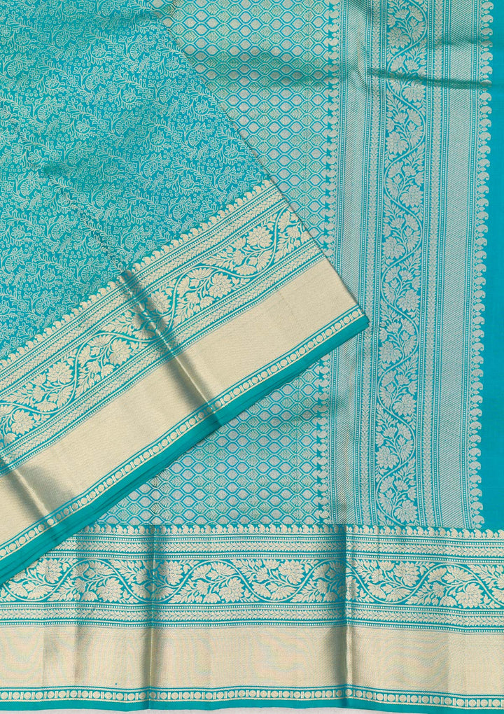 Turquoise Blue Zariwork Pure Silk Saree-Koskii