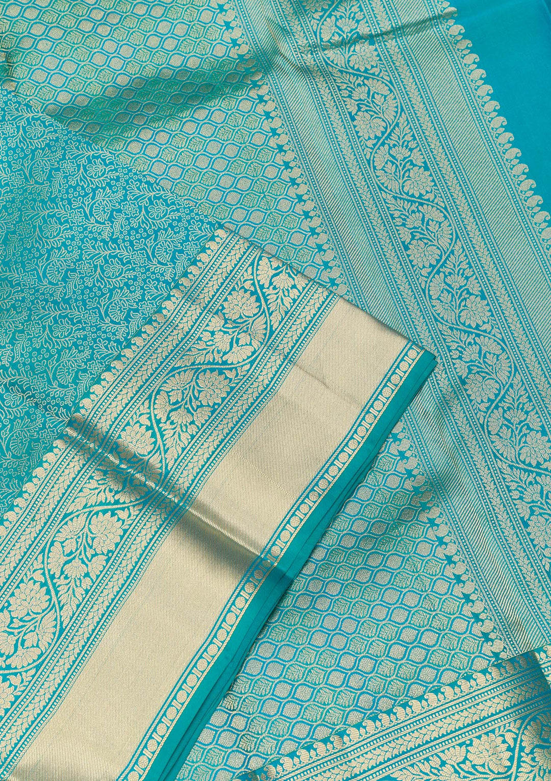 Turquoise Blue Zariwork Pure Silk Saree-Koskii