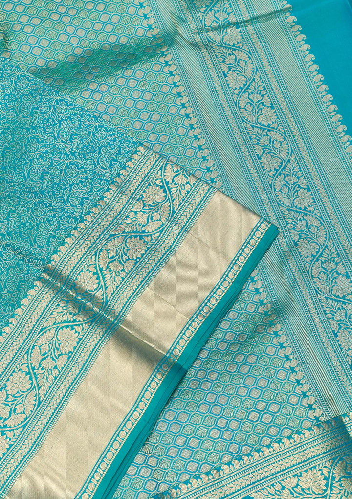 Turquoise Blue Zariwork Pure Silk Saree-Koskii
