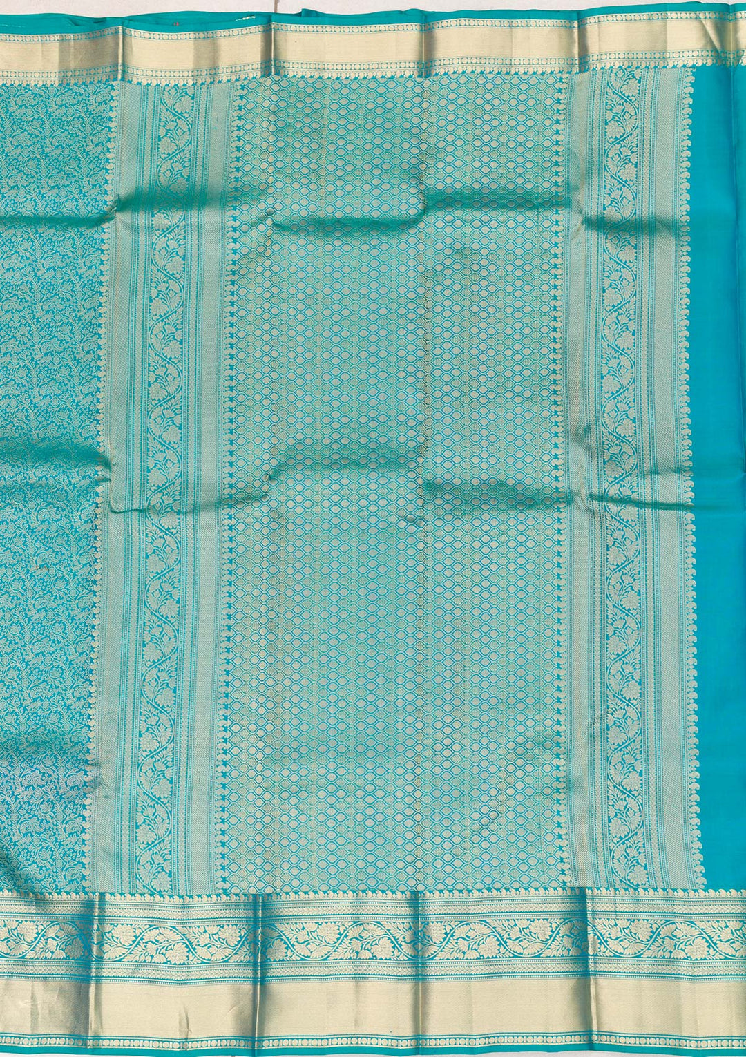 Turquoise Blue Zariwork Pure Silk Saree-Koskii