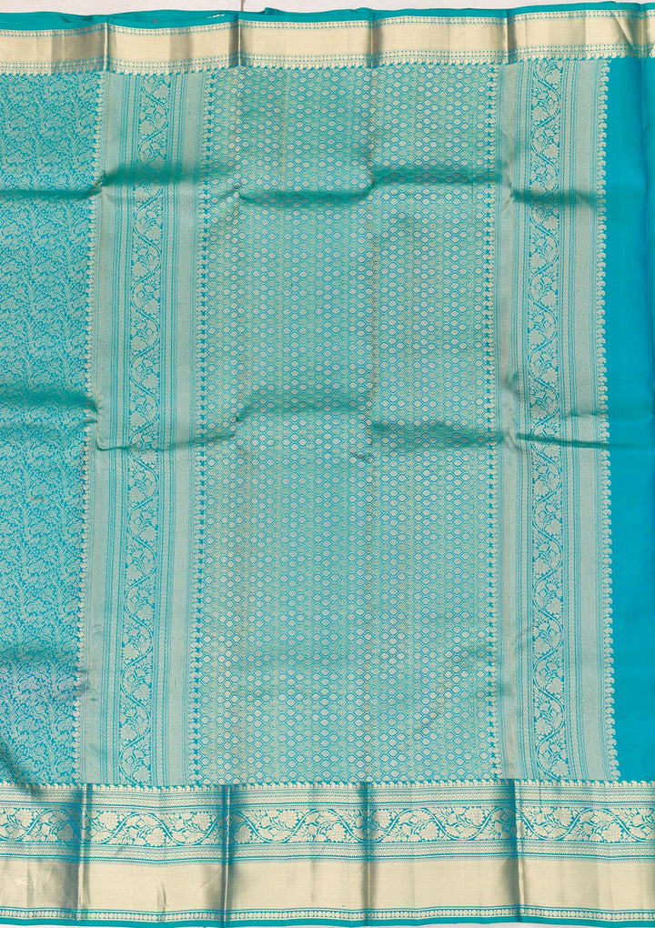 Turquoise Blue Zariwork Pure Silk Saree-Koskii