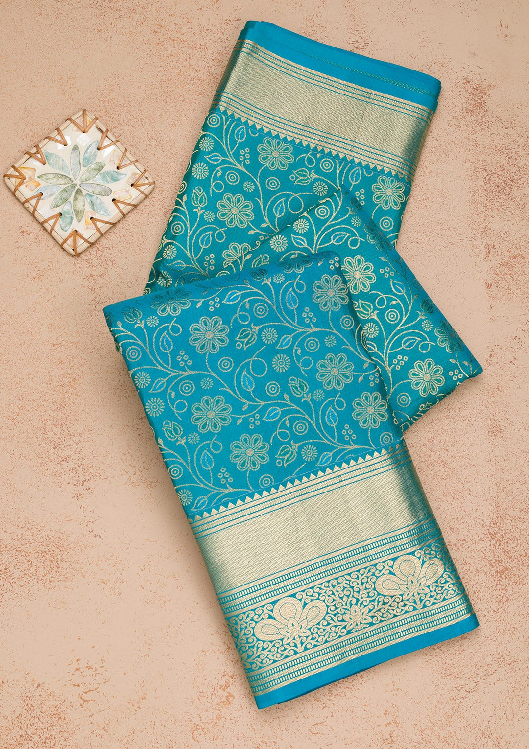 Turquoise Blue Zariwork Pure Silk Saree-Koskii
