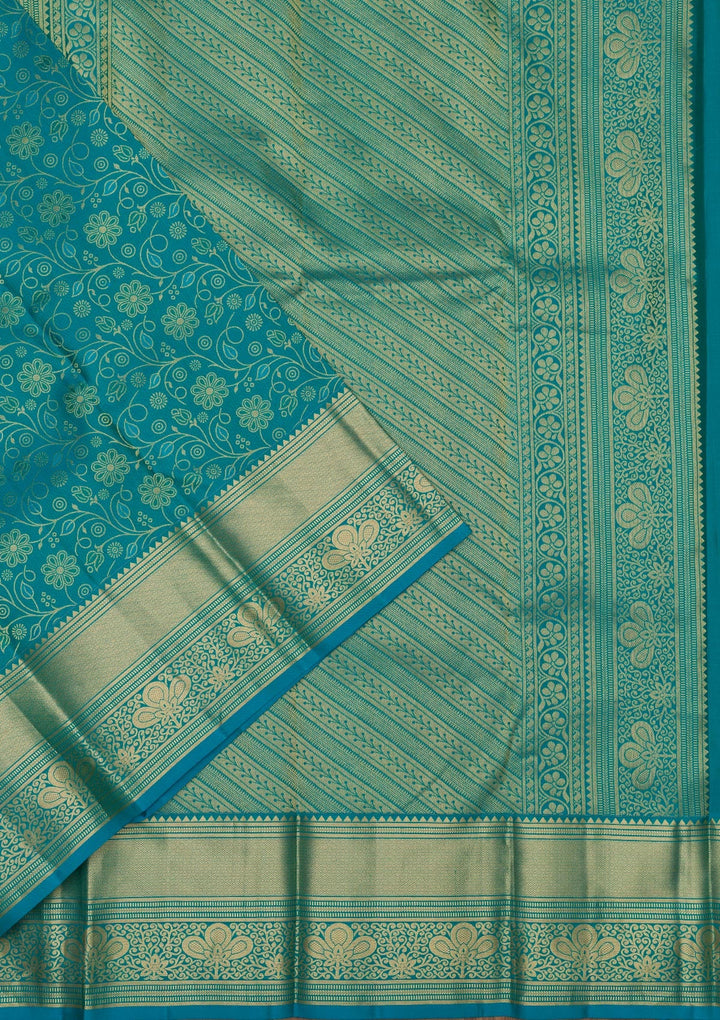 Turquoise Blue Zariwork Pure Silk Saree-Koskii