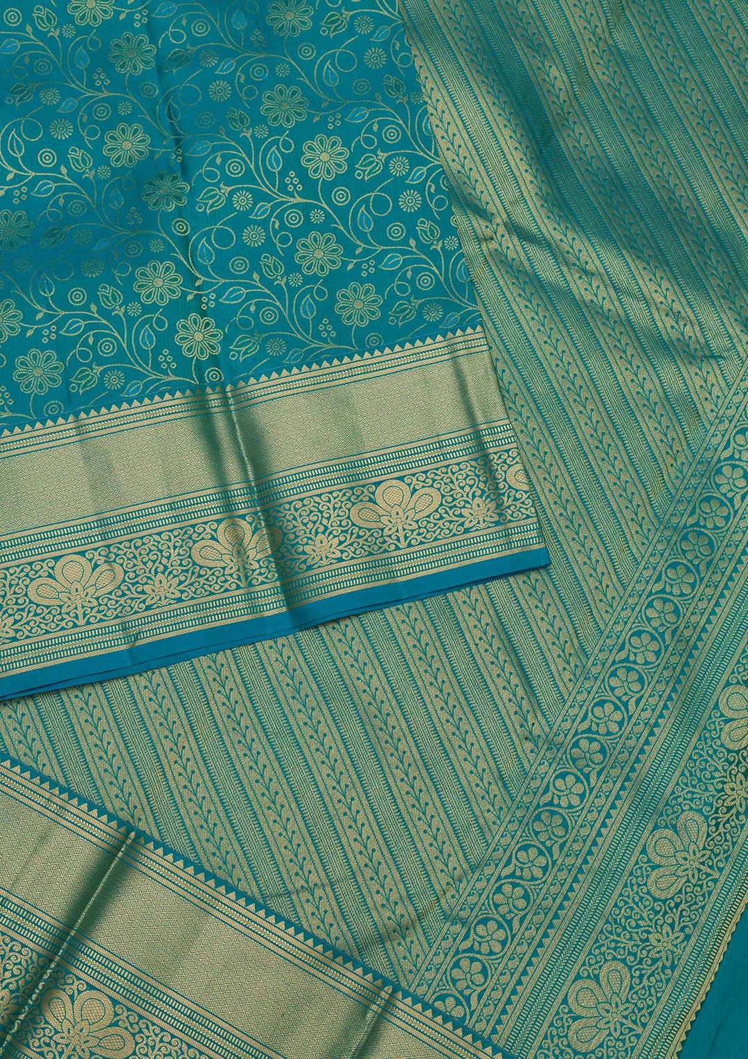 Turquoise Blue Zariwork Pure Silk Saree-Koskii