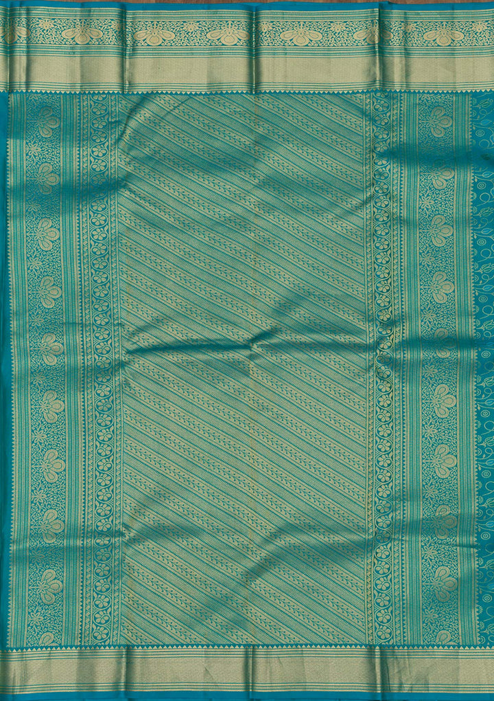 Turquoise Blue Zariwork Pure Silk Saree-Koskii