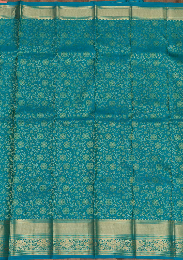 Turquoise Blue Zariwork Pure Silk Saree-Koskii