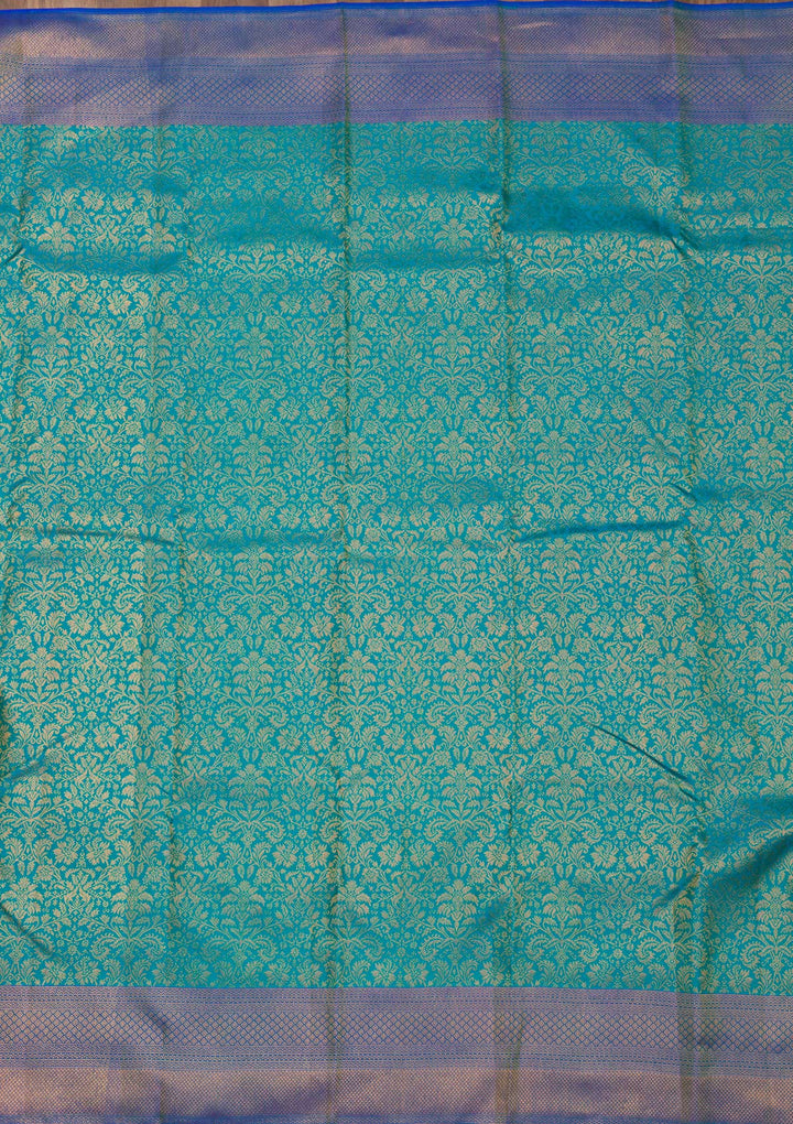 Turquoise Blue Zariwork Pure Silk Saree-Koskii