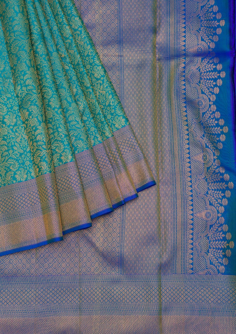 Turquoise Blue Zariwork Pure Silk Saree-Koskii