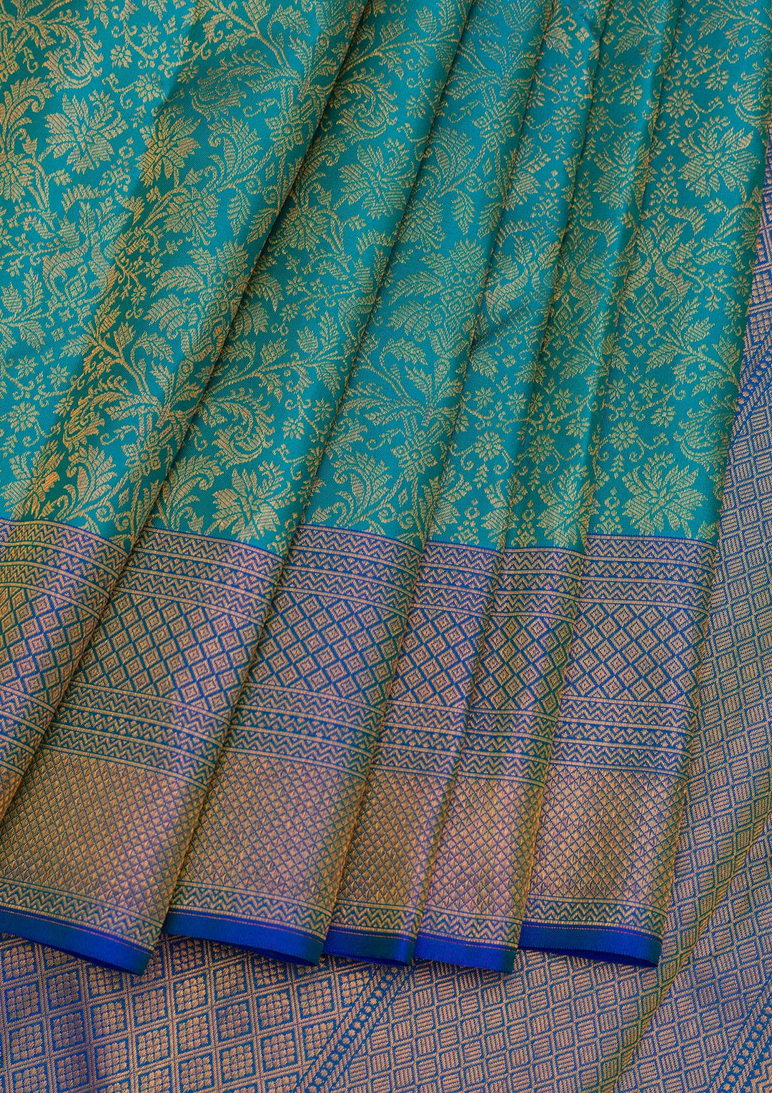 Turquoise Blue Zariwork Pure Silk Saree-Koskii
