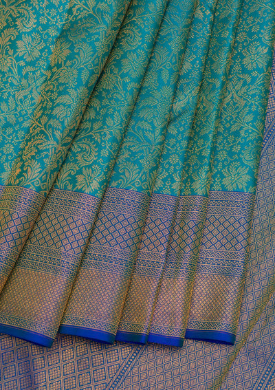 Turquoise Blue Zariwork Pure Silk Saree-Koskii