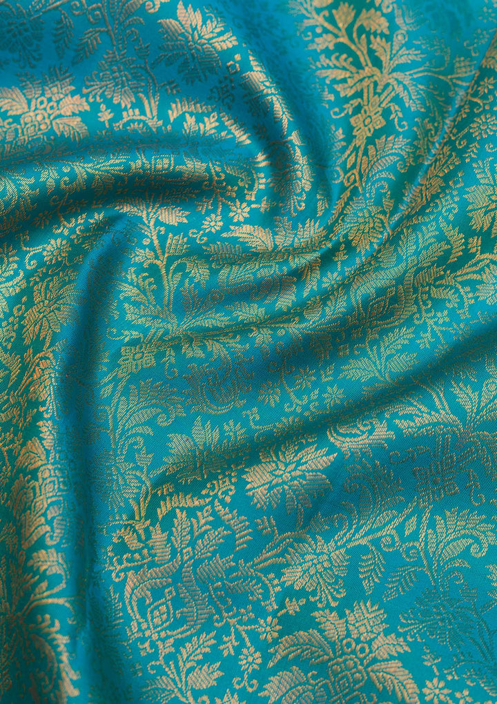 Turquoise Blue Zariwork Pure Silk Saree-Koskii