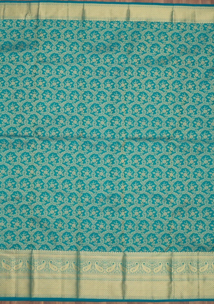 Turquoise Blue Zariwork Pure Silk Saree-Koskii