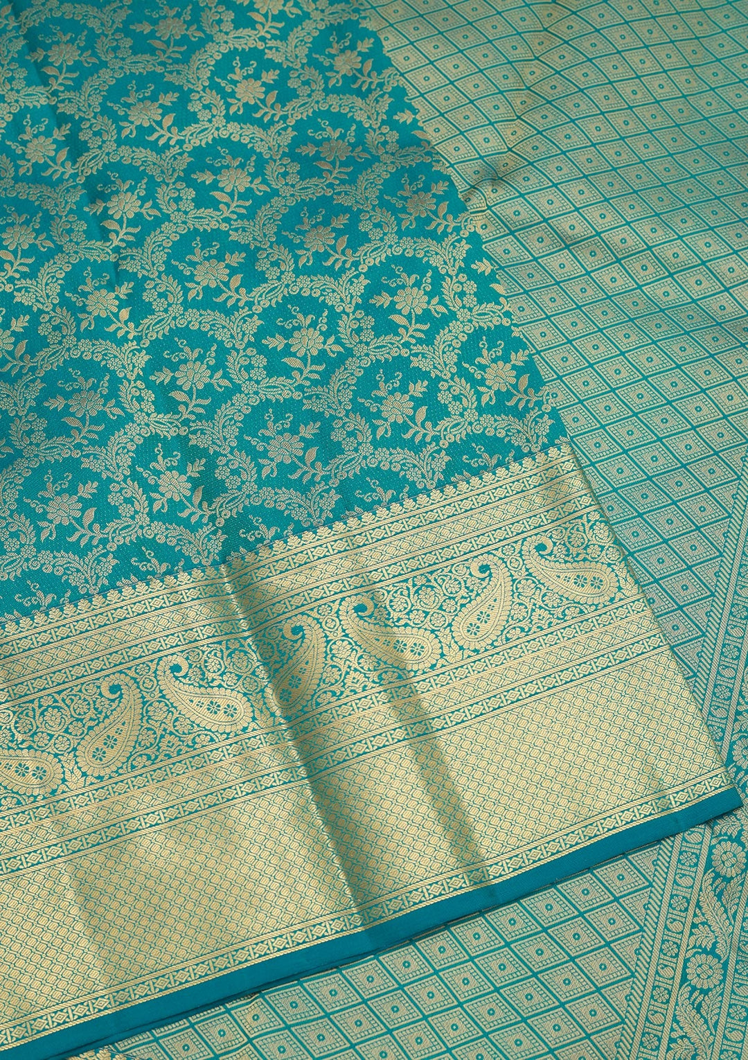 Turquoise Blue Zariwork Pure Silk Saree-Koskii