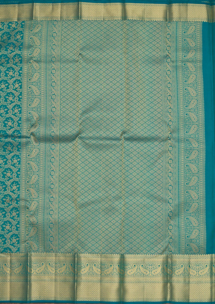 Turquoise Blue Zariwork Pure Silk Saree-Koskii