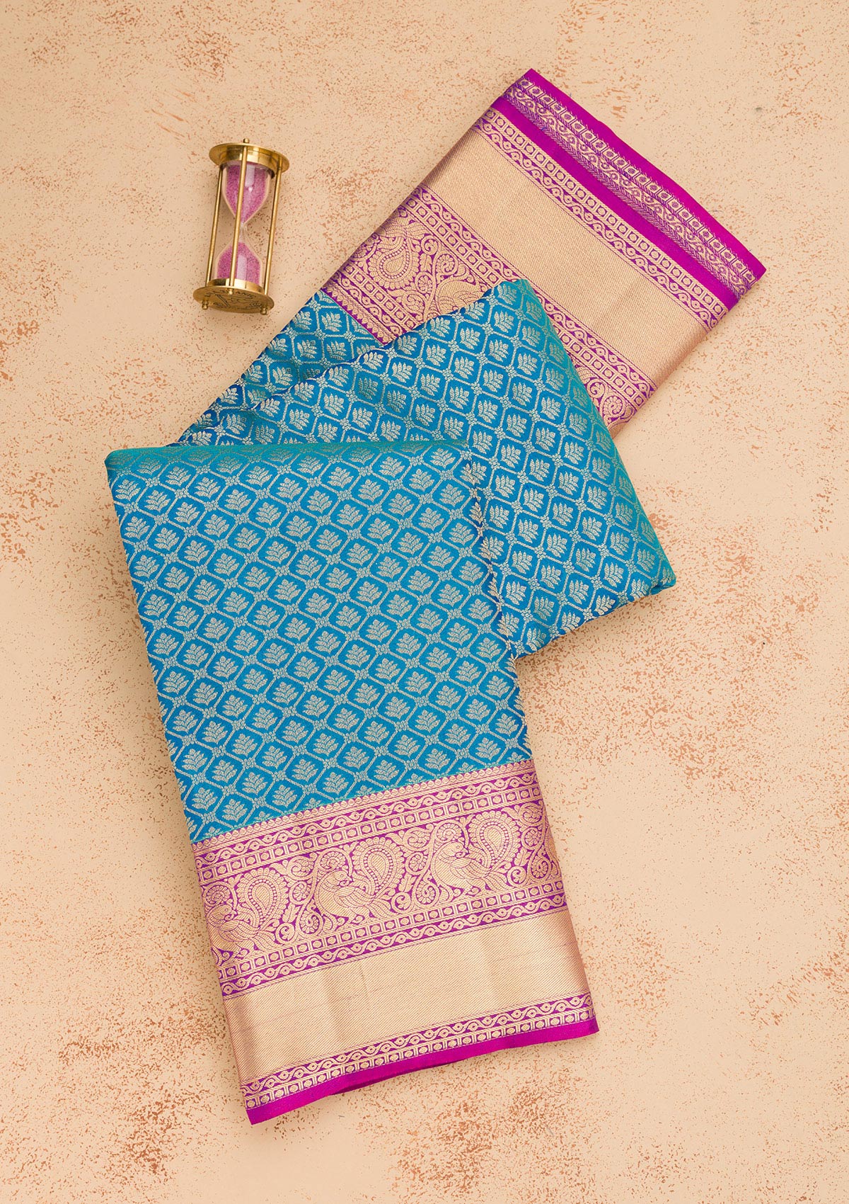 Turquoise Blue Zariwork Pure Silk Saree-Koskii