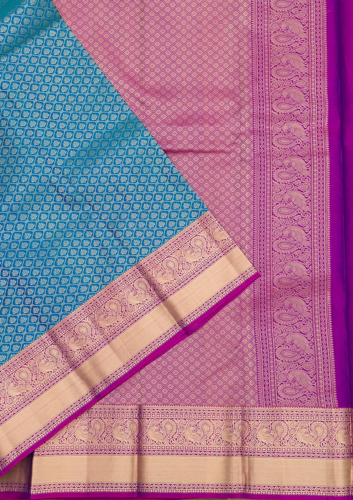 Turquoise Blue Zariwork Pure Silk Saree-Koskii