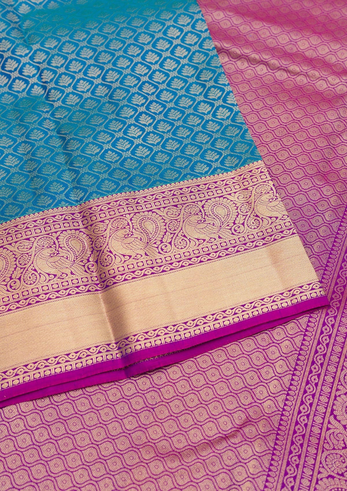 Turquoise Blue Zariwork Pure Silk Saree-Koskii