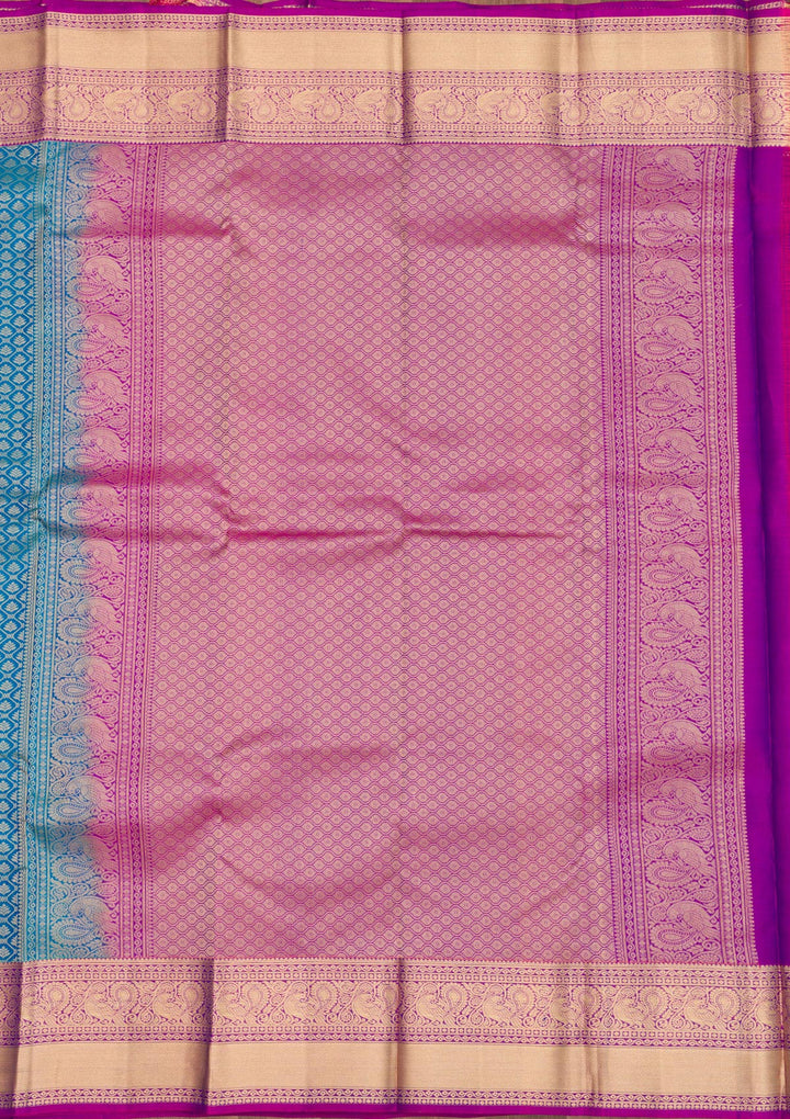 Turquoise Blue Zariwork Pure Silk Saree-Koskii