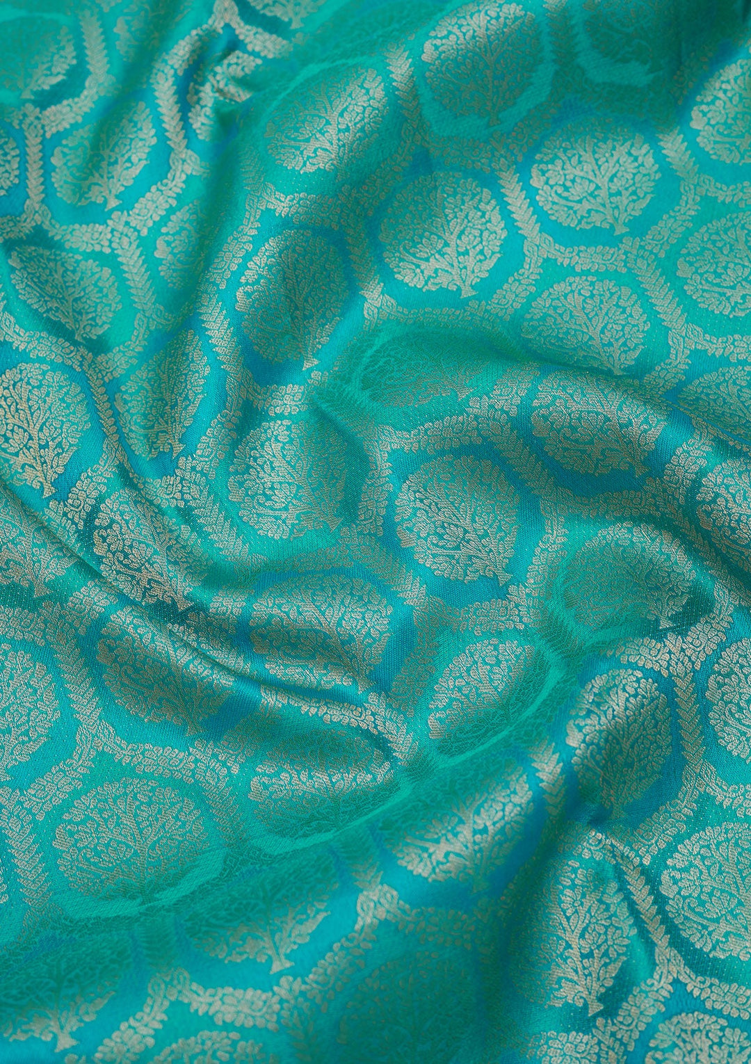 Turquoise Blue Zariwork Pure Silk Saree-Koskii