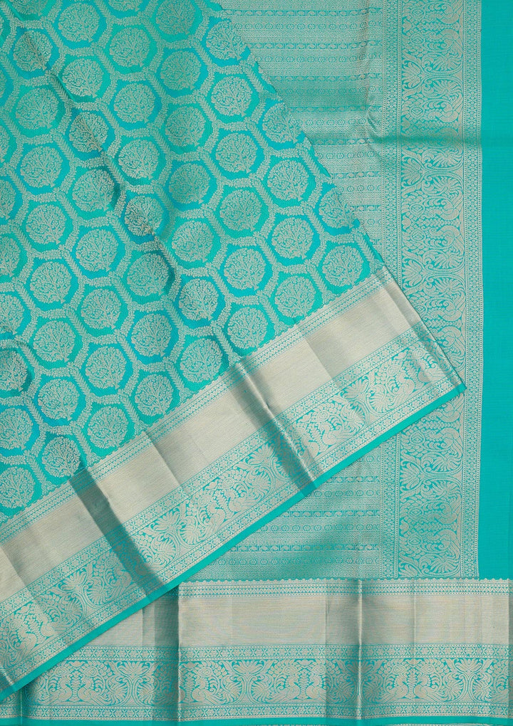 Turquoise Blue Zariwork Pure Silk Saree-Koskii