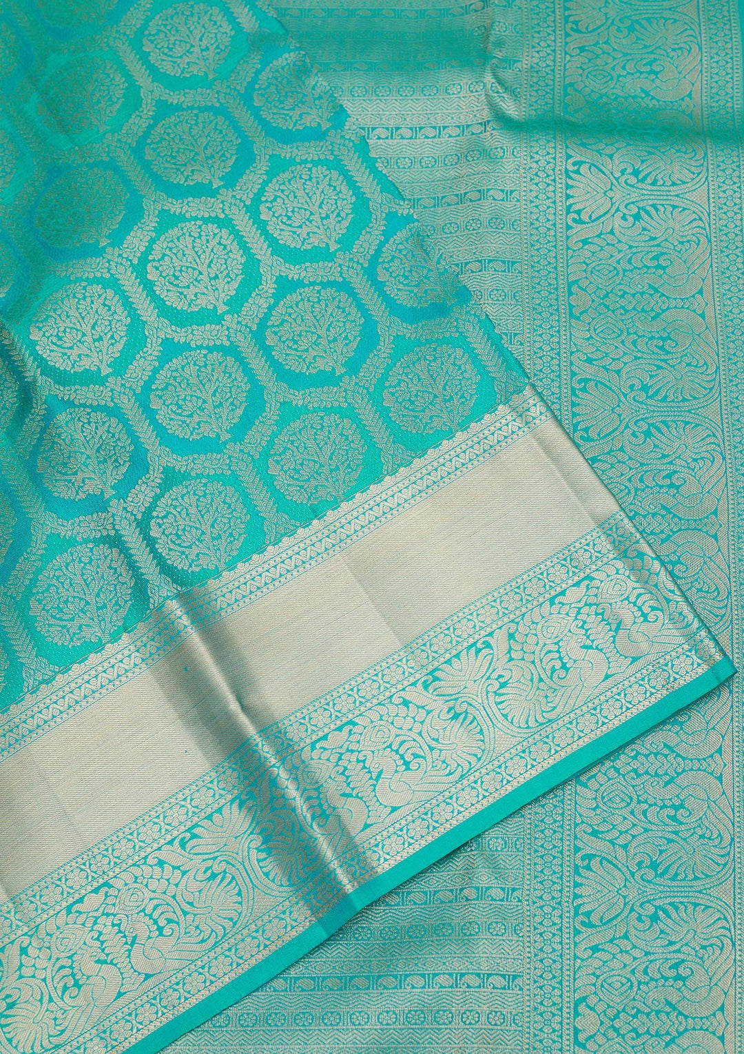 Turquoise Blue Zariwork Pure Silk Saree-Koskii