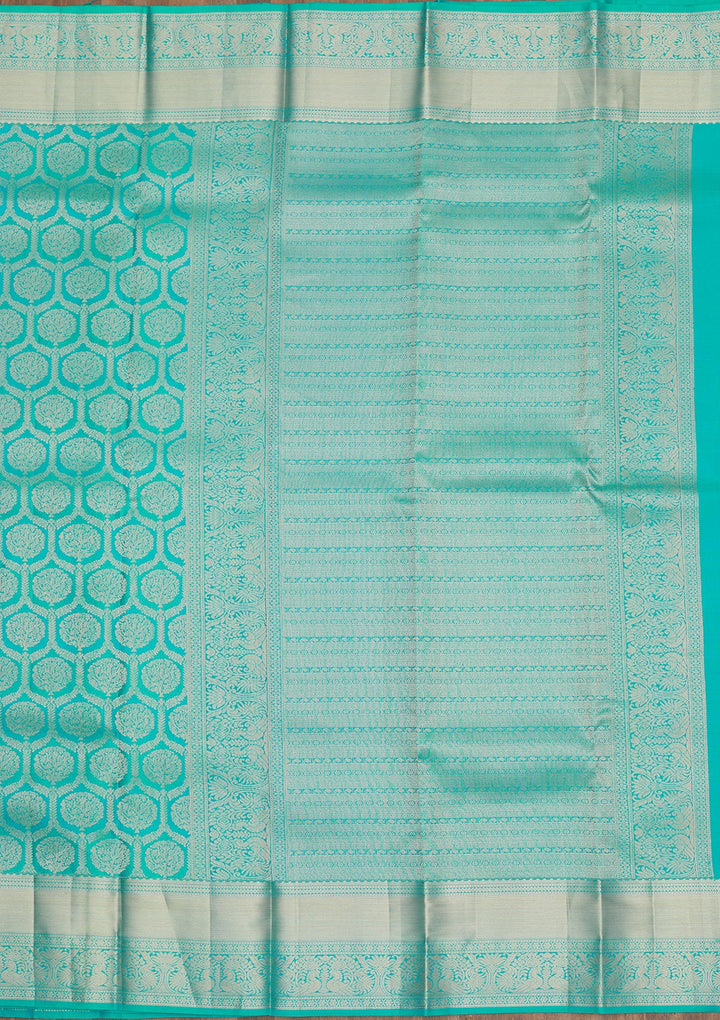 Turquoise Blue Zariwork Pure Silk Saree-Koskii
