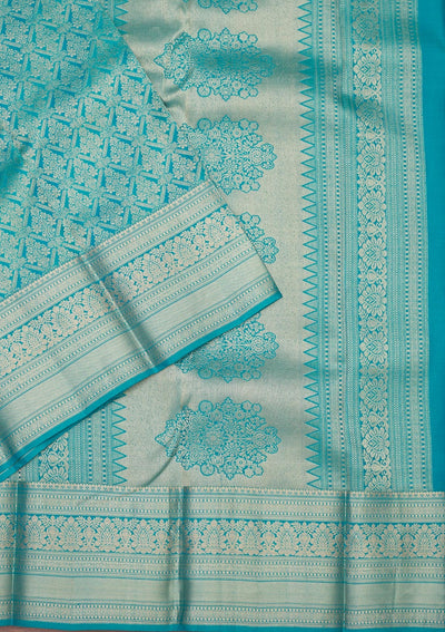 Turquoise Blue Zariwork Pure Silk Saree-Koskii