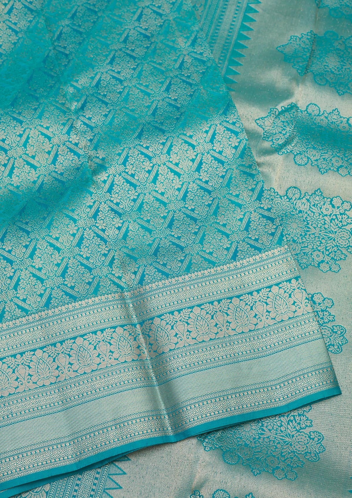 Turquoise Blue Zariwork Pure Silk Saree-Koskii