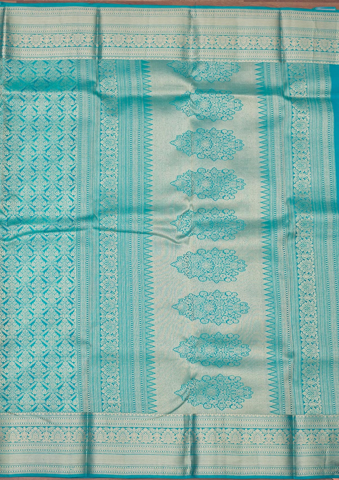 Turquoise Blue Zariwork Pure Silk Saree-Koskii