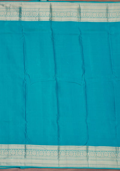 Turquoise Blue Zariwork Pure Silk Saree-Koskii