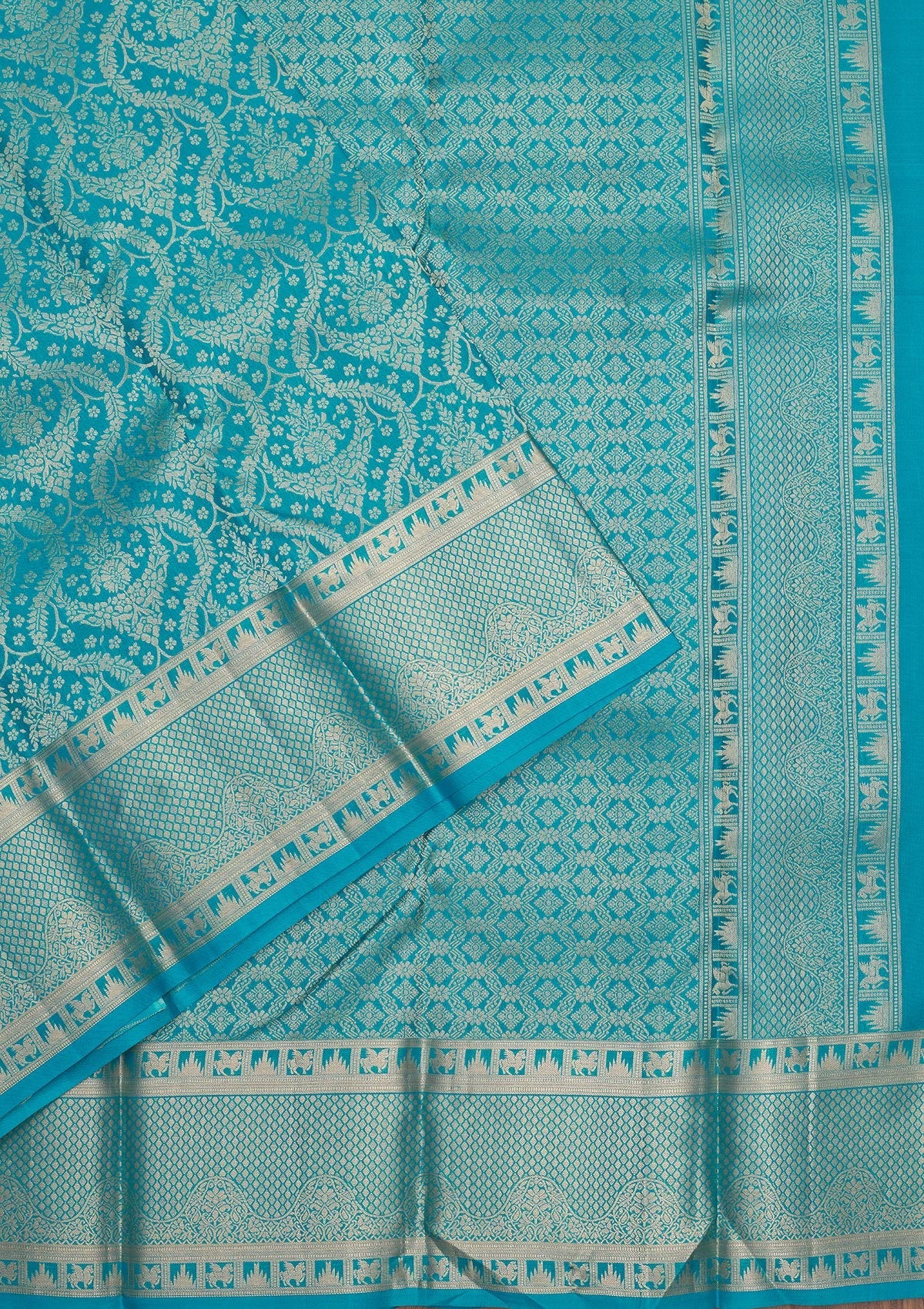 Turquoise Blue Zariwork Pure Silk Saree-Koskii