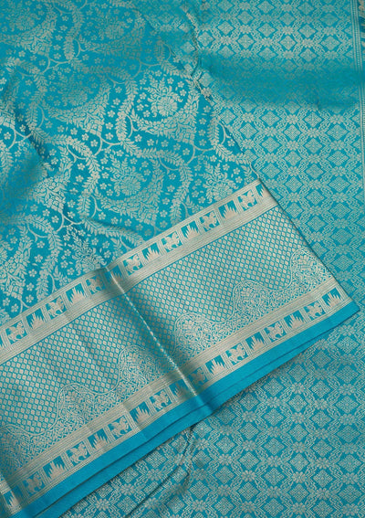 Turquoise Blue Zariwork Pure Silk Saree-Koskii