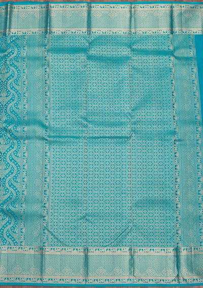 Turquoise Blue Zariwork Pure Silk Saree-Koskii