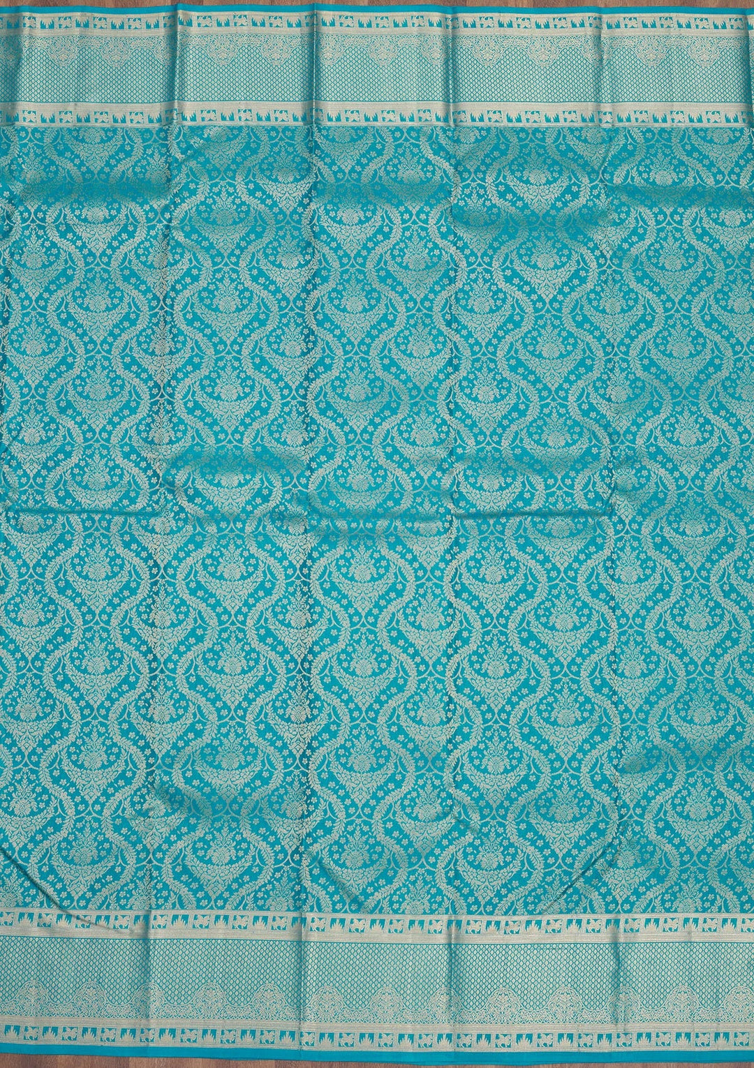 Turquoise Blue Zariwork Pure Silk Saree-Koskii